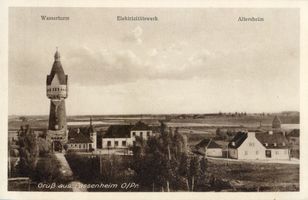 Passenheim, Stadt, Kreis Ortelsburg Passenheim, Wasserturm, Elektrizitätswerk und Altersheim 