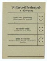  Ganz Ostpreuen;Deuthen, Reichspräsidentenwahl, Wahlzettel Вся Восточная Пруссия; Дойтен, выборы рейхспрезидента, избирательный бюллетень