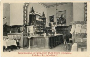 Königsberg (Pr.), Stadtkreis Königsberg Hufenallee 27 Königsberg, Hufenallee, Spezialausschank der Königl. Bayer. Staats-Brauerei Weihenstephan Königsberg, Stadtteil Mittelhufen