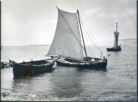 Nidden, Kreis Memel Nidden, Dünen am Haff und Fischerboote Nidden, Landschaft - Ostsee - Umgebung