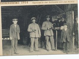 Grenzhöhe, Kreis Schloßberg Wisborienen nach dem Russeneinfall, Kantine i.d. Scheune von Jul. Klietz 