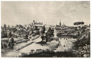 Heilsberg Kr. Heilsberg, Stadt, Kreis Heilsberg Heilsberg Kr. Heilsberg, Blick auf die Stadt, Nach einem alten Stich Хайльсберг, район Хайльсберг, вид на город, по старой гравюре