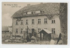 Walden, Ort mit Försterei und Bahnstation, Kreis Lyck Sybba, Der Krieg im Osten, beschädigtes Haus Сибба, «Война на Востоке», повреждённый дом