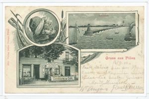 Pillau, Seestadt, Kreis Samland Pillau, Potpourrikarte VII, Nordmole, Conditorei und Café Theodor Jänich Пиллау, карточка-потпурри, VII, Северный мол, кондитерская и кафе Теодора Яниха