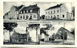 Schillfelde, Kreis Schloßberg Schillehnen Kr. Pillkallen, Gasthaus Otto Ragozat Inh. Gustav Stein, Dampfmolkerei Wengel, Kath. Kirche, Ev. Kirche 