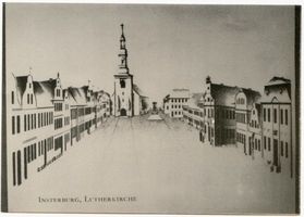 Insterburg, Stadt, Stadtkreis Insterburg Alter Markt Insterburg, Lutherkirche, Handzeichnung Insterburg, Lutherkirche