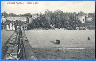Neuhäuser, Kreis Samland Neuhäuser, Strandhalle mit Seesteg und Warmbad II 