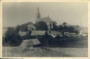 Braunswalde Kr. Allenstein, Kreis Allenstein Braunswalde Kr. Allenstein, Ortsansicht mit Kirche Браунсвальде, район Алленштайн, вид посёлка с церковью