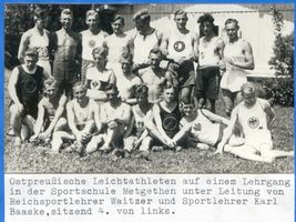 Metgethen, Ort und Bahnstation, Stadtkreis Königsberg Metgethen, Sportschule,Ostpreußische Leichtathleten auf einem Lehrgang Königsberg, Sportvereine