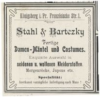 Königsberg (Pr.), Stadtkreis Königsberg Französische Straße 1 Königsberg (Pr.), Französische Straße, Damen Mäntel und Kostüme, Stahl & Bartezky Königsberg, Anzeigen
