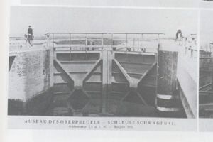 Schwägerau, Ort mit Domäne und Forsthaus, Kreis Insterburg Schwägerau, Ausbau des Oberpregels, Schleuse Schwägerau Швегау, расширение Верхнего Прегеля, шлюз Швегау