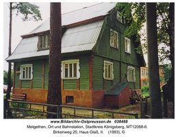 Metgethen, Ort und Bahnstation, Stadtkreis Königsberg Birkenweg 20  Metgethen, Häuser früher und heute