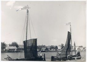 Gilge, Kreis Labiau Gilge, Blick auf den Ort, Kurenkähne 