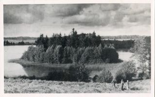 Mühlhof, Kreis Goldap Mühlhof, Ostrowker See mit Insel, Erntezeit 