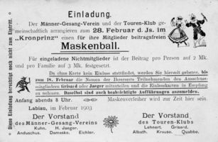 Labiau, Kreis Labiau Labiau, Hotel Kronprinz, Einladung zum Maskenball Labiau, nicht verortete Bildmotive