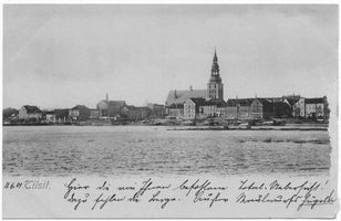 Tilsit, Stadt, Stadtkreis Tilsit  Tilsit, Blick vom Nordufer der Memel auf die Stadt 