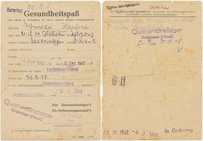 Mallwen, Kreis Schloßberg Mallwen, Gesundheitspass des Quarantänelagers Kirchmöser/Havel für Manfred Schneider 