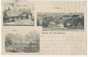 Groß Bertung, Kreis Allenstein Groß Bertung, Ortsansicht, Gasthaus Langkau, Schule 