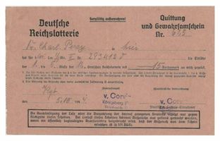 Königsberg (Pr.), Stadtkreis Königsberg Vogelweide 10 Königsberg, Vogelweide 10, Staatliche Lotterie-Einnahmestelle v. Corvin, Quittung und Gewahrsamsschein 