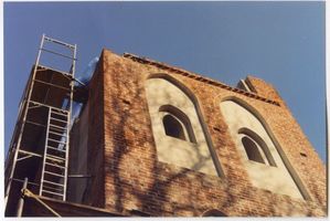 Arnau Kr. Samland, Kreis Samland Arnau, Kirche, eingerüsteter Turm Арнау, церковь, башня в строительных лесах