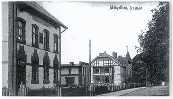 Metgethen, Ort und Bahnstation, Stadtkreis Königsberg  1 Metgethen, Bahnweg, Post III Metgethen, Häuser früher und heute