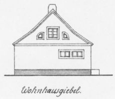  4 Bauzeichnungen eines Wohnhauses mit Stall für 40-60 Morgen in Ansichten  Bl. 8 - Wohnhausgiebel Bauzeichnungen für Neubauten von Gehöften durch Ostpreußische Landgesellschaft m.b.H., Königsberg