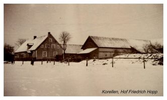 Korellen Kr. Gumbinnen, Kreis Gumbinnen Korellen Kr. Gumbinnen, Hof Friedrich Hopp (Winteraufnahme) 