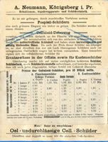 Königsberg (Pr.), Stadtkreis Königsberg Königsberg (Pr.), Werbung und Preisliste Schilderfabrik A. Neumann Кёнигсберг (Пр.), реклама и прейскурант фабрики вывесок А. Нейманна