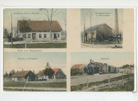 Bolzfelde, Kreis Elchniederung Bogdahnen, Gasthaus Arthur Zerrath, Dampfmolkerei und Mahlmühle, Schule und Kirchhof, Bahnhof 