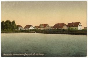 Altkirchen (Ostpr.), Kreis Ortelsburg Schwentainen, Dorfansicht mit See Швентайнен, вид деревни с озером