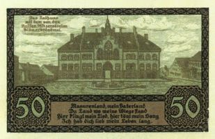 Johannisburg, Kreis Johannisburg Johannisburg, Stadtgeld, 50, Rückseite Johannisburg (Kreis), nicht verortete Bildmotive