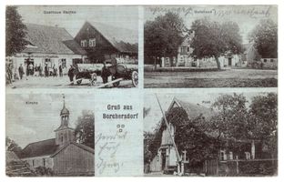 Borchersdorf Kr. Samland, Kreis Samland Borchersdorf Kr.Samland, Gasthaus, Gutshaus, Kirche, Post Борхерсдорф, район Самбия, трактир, господский дом, церковь, почта