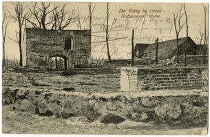 Dreimühlen Kr. Lyck, Kreis Lyck Kallinowen, Zerstörte Kirche Erster Weltkrieg