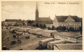 Goldap, Kreis Goldap Goldap, Marktplatz mit Verkaufsbuden Гольдап, рыночная площадь с торговыми ларьками