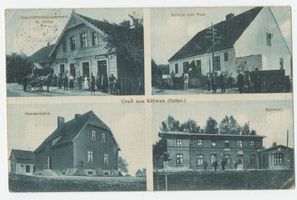 Kiöwen, Kreis Treuburg Kiöwen, Geschäftsetablissement, Schule und Post, Gendarmerie, Bahnhof 