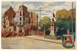 Ortelsburg, Stadt, Kreis Ortelsburg Ortelsburg, Rathausplatz mit Garten und Kriegerdenkmal Ортельсбург, ратушная площадь с садом и памятником воинам
