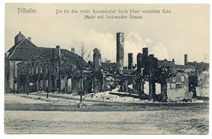 Schloßberg, Kreisstadt, Kreis Schloßberg Pillkallen Kr. Schlossberg, Ecke Markt und Schirwindter Straße - Kriegsschäden Erster Weltkrieg