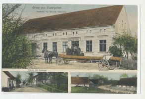 Eszergallen, Kreis Insterburg Eszergallen, Gasthaus Heinrich Schawaller, Schule mit Gutshaus, Ortsansicht Эсцергаллен, трактир Генриха Шаваллера, школа с усадебным домом, вид посёлка