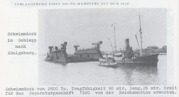 Königsberg (Pr.), Stadtkreis Königsberg Königsberg, Uniongießerei, Werft, Schwimmdock im Schlepp nach Königsberg Кёнигсберг, литейный завод «Унион», верфь, плавучий док на буксире в Кёнигсберг