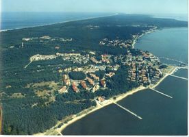 Nidden, Kreis Memel Nidden, Ortsansicht, Blick nach Norden, Luftbild Nidden, Luftbilder