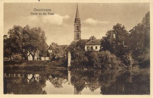 Gumbinnen, Stadt, Kreis Gumbinnen Gumbinnen, Flußpartie mit Altstädtischer Kirche VII 