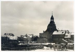 Bischofstein, Kreis Rößel Bischofstein, Stadtteilansicht mit Matthias-Kirche II 
