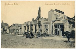 Ortelsburg, Stadt, Kreis Ortelsburg Ortelsburg, Eingebautes Geschäft in den Ruinen II Erster Weltkrieg