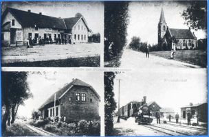 Plicken Kr. Memel, Kreis Memel Plicken Kr. Memel, Gasthaus, Kirche, Schule, Bahhnhof 