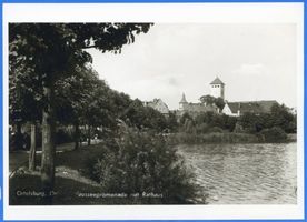 Ortelsburg, Stadt, Kreis Ortelsburg Ortelsburg, Hausseepromenade mit Rathaus Ortelsburg, Haussee