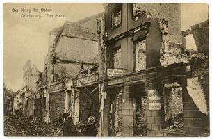 Ortelsburg, Stadt, Kreis Ortelsburg Ortelsburg, Zerstörte Häuser am Markt IV Ортельсбург, разрушенные дома на рыночной площади, IV
