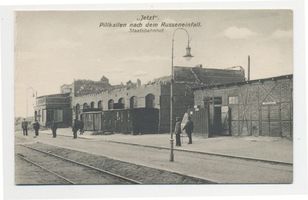 Schloßberg, Kreisstadt, Kreis Schloßberg Pillkallen Kr. Schlossberg, Bahnhof nach dem Russeneinfall Пиллкаллен, р-н Шлоссберг, вокзал после русского вторжения