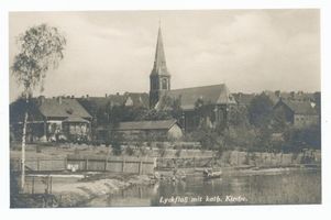 Lyck, Stadt, Kreis Lyck Lyck, Lyckfluß mit Katholischer Kirche 