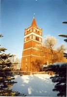 Friedland (Ostpr.), Kreis Bartenstein Friedland (Правдинск), Kirche nach Abschluss der Restaurierung I (Winteraufnahme) 