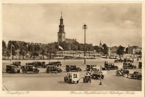 Königsberg (Pr.), Stadtkreis Königsberg Königsberg (Pr.), Platz am Hauptbahnhof mit Haberberger Kirche Königsberg, Haberberger Trinitatiskirche